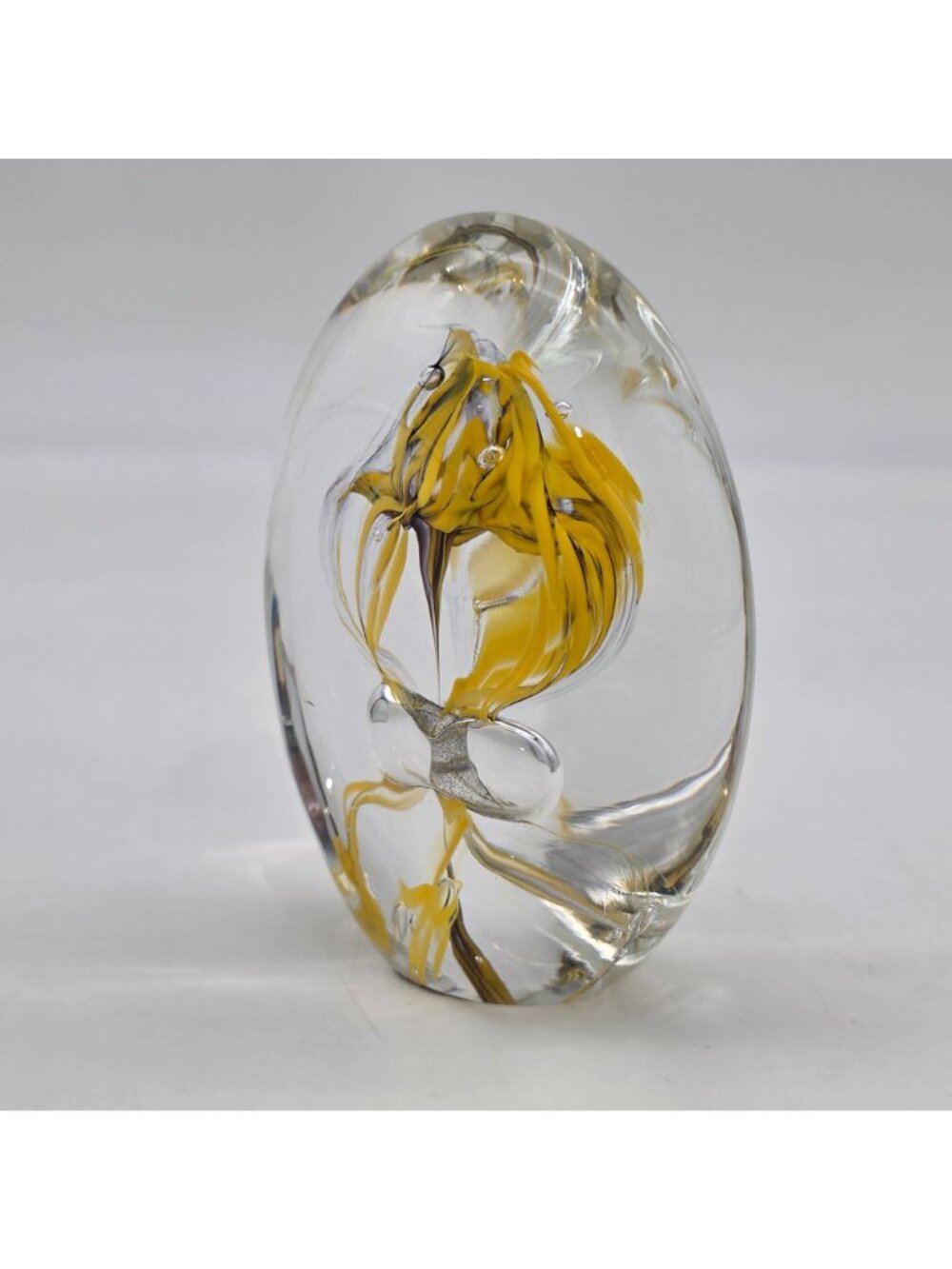 Kris Pfeiffer Brilliant Handmade Glass Paperweight Yellow Abstract Design Hollan - Picture 8 of 9